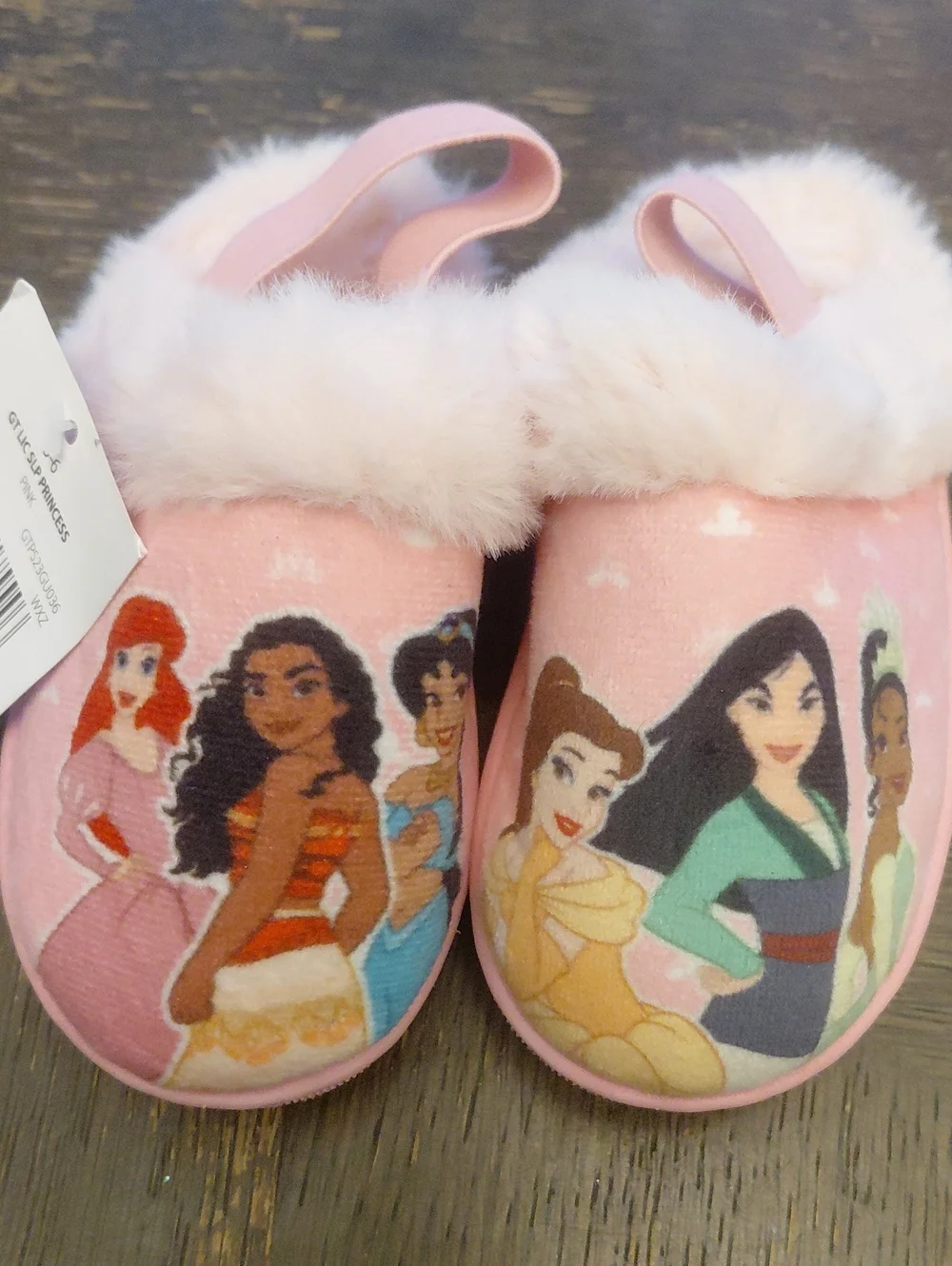 Disney Pink Plush Princess Slip-On Slippers Size 5-6